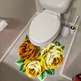 UKELER Rose Floral Bathroom Rugs Yellow Rose Flower Area Rugs Non Slip Absorbent Toilet Rug Bath Mat for Bathroom Tub Shower 27.5''x23.6''