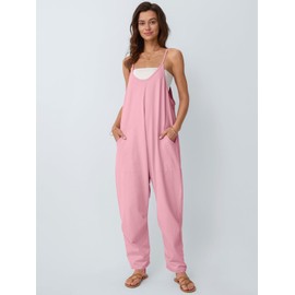 AUTOMET Jumpsuits for Women Casual Summer Outfits Rompers Comfy Beach Vacation Trendy Overalls Jumpers Fashion Clothes 2025 Pink L