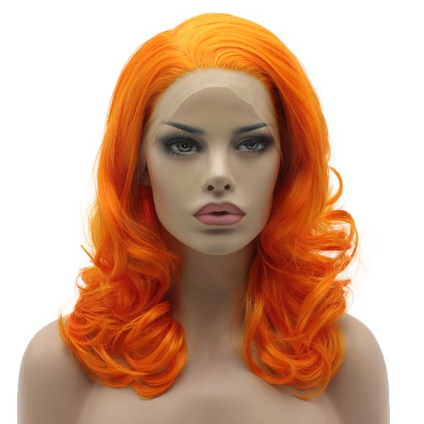 Lushy Hair Medium Length Wavy Orange Heavy Density Heat Friendly