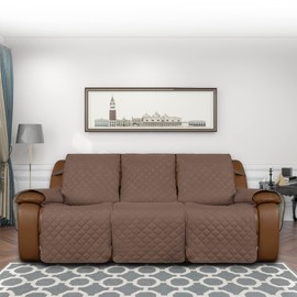 Easy-Going Recliner Sofa Cover, Reversible Couch Cover for 3 Seat Recliner, Split Sofa Cover for Each Seat, Furniture Protector with Elastic Straps for Kids, Dogs, Pets(3 Seater, Brown/Beige)