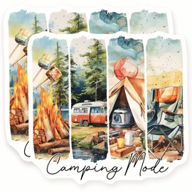 Camping Mode Stickers - Outdoor Adventure - 2 Pack - 5" Wide Design - Adheres to Laptops, Tumblers, and More - Made in The USA - AQS0083