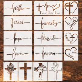 16 Pieces Cross Painting Stencils Set, Christian Bible Stencils, Believe Jesus Forgiveness Cross Stencils, Reusable Painting Stencilsfor All Wood Stone Canvas Bags and More Decorative Painting