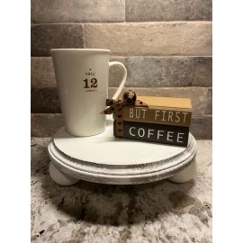 Decor Farmhouse Books, But First Coffee, Mini Wooden Book Stack, Tiered Tray Decor