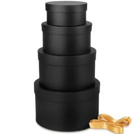 Bengnkes Round Gift Box Black Gift Boxes with Lids for Presents 4 Packs Luxury Nesting Gift Boxes Small with 17ft Ribbon for Bridesmaid Valentines Mother's day Graduation