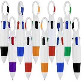 Multicolor Retractable Shuttle Pens,10 pcs 4-in-1 Ballpoint Pens,with Buckle Keychain 4 Color Ink Pens Multicolor Pens for Office School Supplies Students Gifts Party Gifts