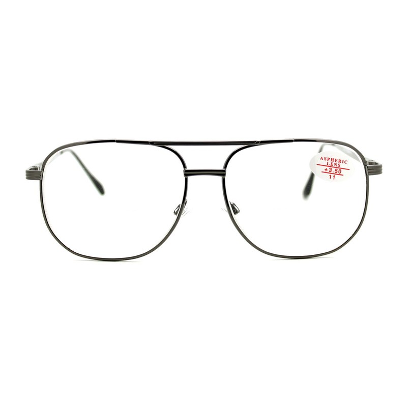 Clear Lens Glasses Bifocal Reading Lens Vintage Square SpringHinge Gunmetal+2.75