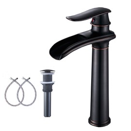 GGStudy Oil Rubbed Bronze Bathroom Faucet Single Handle One Hole Waterfall Farmhouse Bathroom Vessel Sink Faucet Matching with Pop Up Drain