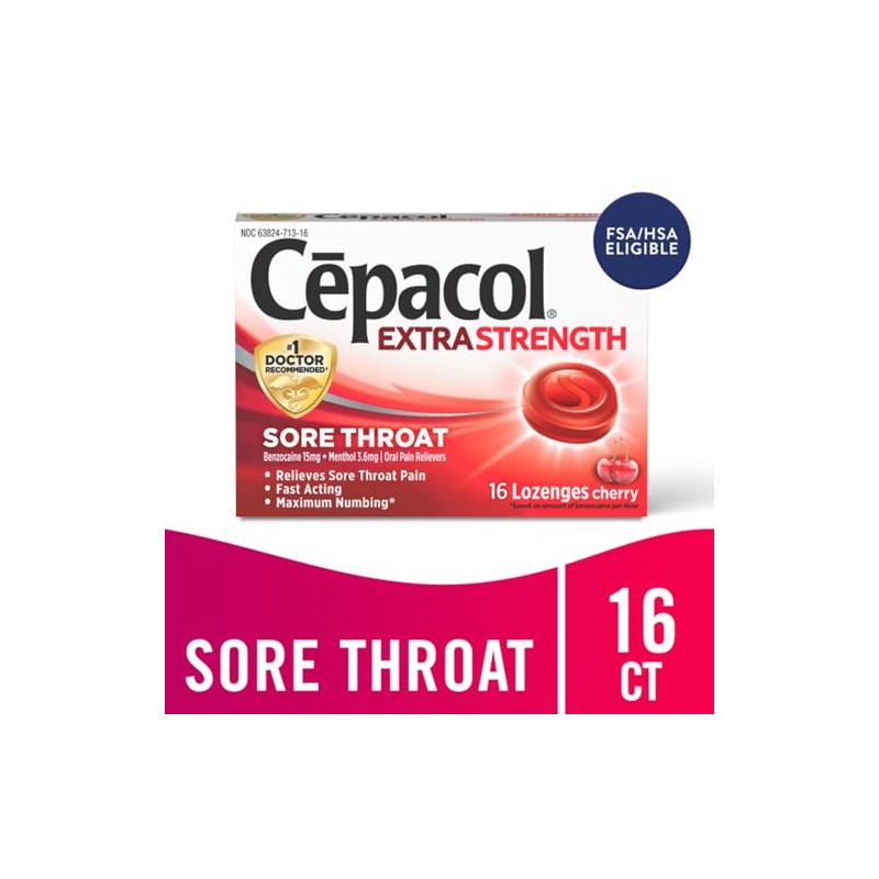 Cepacol Maximum Strength Throat Drop Lozenges, Cherry, 16 Count (Pack