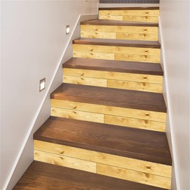 artfanke 13Pcs Vintage Wood Grain Stair Stickers Peel and Stick - Faux Wood Stair Riser Decals for Home Office Decor 39.37"x7.09"