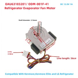 EAU63103201 ODM-001F-41 Refrigerator Evaporator Fan Motor Fit for Kenmore, Kenmore Elite and LG Refrigerator, DC 12.0V 1A Shaft Length:60mm Warranty:3-year.