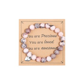 Inspirational Gifts for Women, Heart Charm Pink Elastic Beads Relaxation Chakra Bracelet Gifts Positive Affirmations Graduation Get Well Soon Gifts Birthday Christmas Mothers day Valentines for Her,