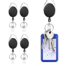 Retractable Keychain, 4 Pcs Retractable Lanyard, Retractable Badge Holder, Badge Reel with Carabiner Belt Clip and Key Ring for ID Card Key Keychain Badge Holder, 60cm Steel Wire Cord (Black)