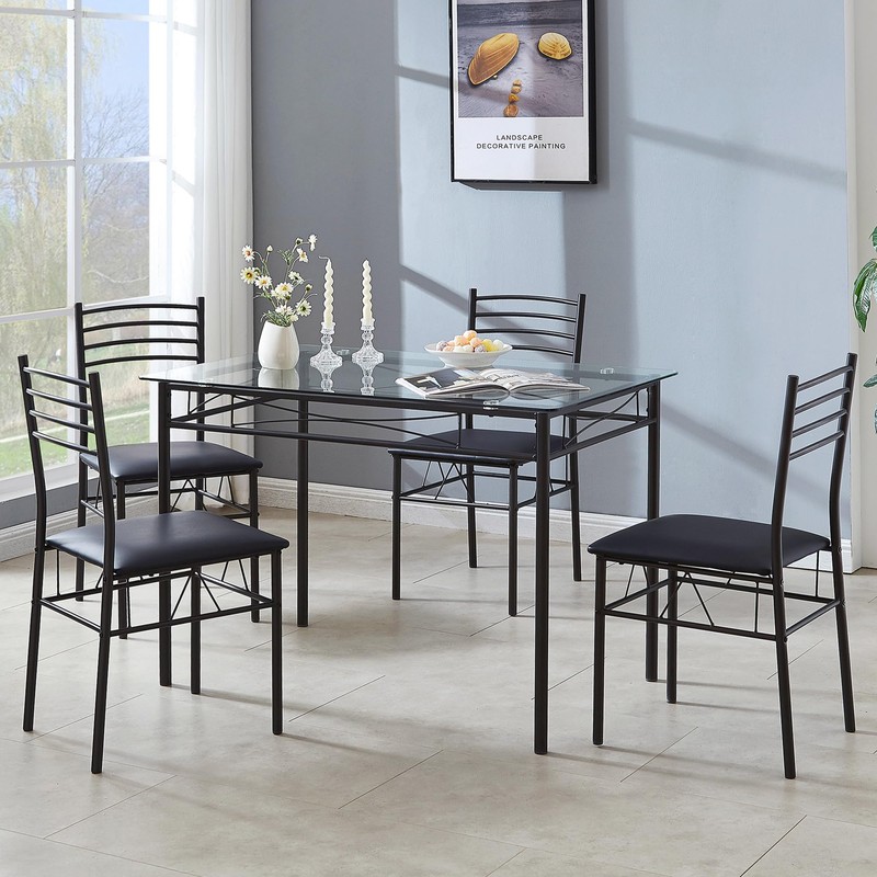 VECELO Kitchen Dining Table and Chairs Set for 4, PU