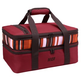 MIER Insulated Double Casserole Carrier Thermal Lunch Tote for Potluck Parties, Picnic, Beach, Fits 9 x 13 Inches Casserole Dish, Expandable by Mid Zipper, Burgundy