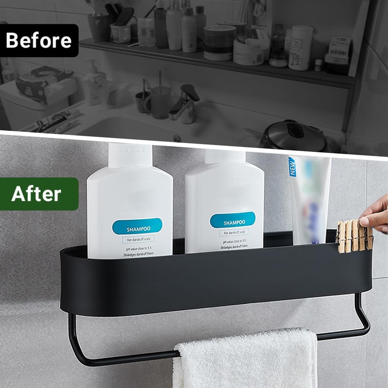 Hodzeed No Drilling Shower Shelf with Towel Rail Bar -