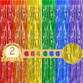 qingmeng Tinsel Curtain Colourful Rainbow Decoration Children's Birthday Streamers Birthday Carnival Party Decorations Glitter Curtain Tinsel School New Year's Eve Decoration (1 m x 2 m)