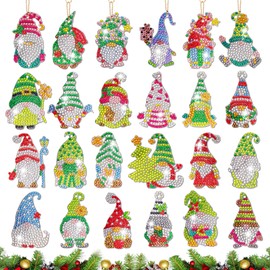 YMIFEEY Pack of 24 Diamond Painting Christmas Gnome Pendants, Diamond Painting Christmas Keyring Christmas Gnome Advent Calendar Craft Set Crystal Glue Painting Children Adults