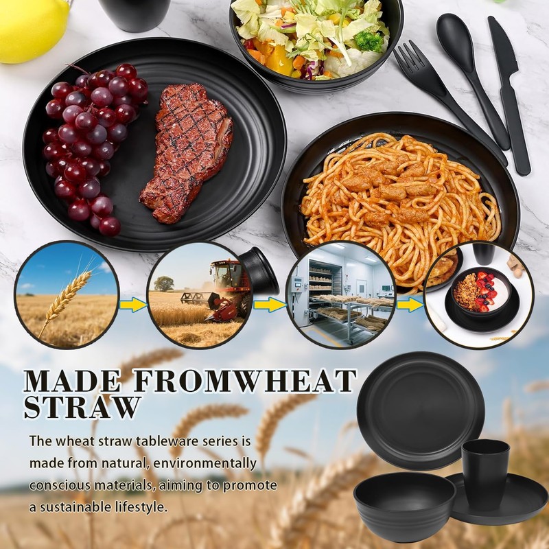 Mtgluk Wheat Straw Dinnerware Set for 4, Plastic Plates, Bowls,