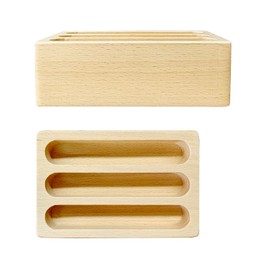 Adena Montessori Wooden Stand for Three-Parts Cards for Desk, 3 Card Slots Business Card Display Holder Stand,Suitable for 3.54 inch cards