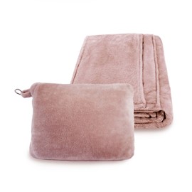 Regal estate 12BOTTLE 4 in 1 Travel Compact Blanket Pillow Super Soft Velvet with Luggage Sleeve and Backpack Clip, Coral Pink, 60" W x 45" H by Cozy Throw Blanket for Home, Office, Travel