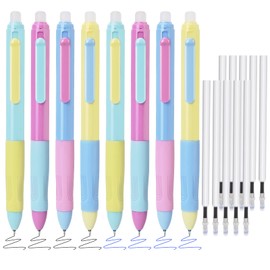 BAYTORY 18Pcs Retractable Erasable Gel Pens, 0.5 mm Fine Point, 4Pcs Blue & 4Pcs Black Ink Pens & 10Pcs Black Refills, Quick Dry Cute Eraser Pen, Smooth Writing (Multicolor)
