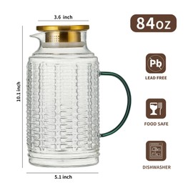 Buaic Glass Pitcher with Lid, 2 PACK 84 oz/2.5L Liter Vintage Water Pitcher, Clear Borosilicate Glass Water Carafe for Cold Brew, Coffee, Lemonade, Iced Tea,Beverage, Heat Resistant Water Glass Jug