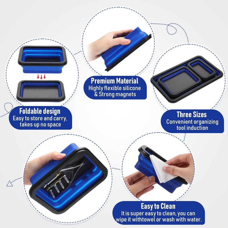 12 Pcs Collapsible Magnetic Parts Tray Set 3 Size,Multicolor