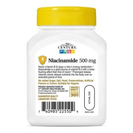 21st Century, Niacinamida 500mg, Vitamina B3, 110 Cápsulas Sabor Sin Sabor