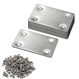 10 Pcs 60 X 38mm Flat Corner Brace Shelf Bracket Stainless Steel Straight Support for Repair Fixing Mending Joining Furniture with 40 Screws,Silver,PPJM-60*38