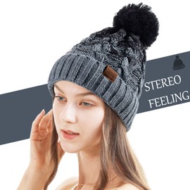 REDESS Women Winter Pompom Beanie Hat with Warm Fleece Lined, Thick Slouchy Snow Knit Skull Ski Cap