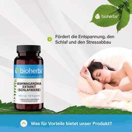 BIOHERBA Ashwagandha Extract 400 mg - 100 Capsules High Dose - Sleep Berry - Vitamin B6 to Support Nervous System & Mental Function, Stress Relief & Relaxation, 2 x Capsule / Day PZN 19112167