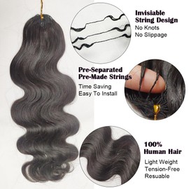 RHEANNA Knotless Pre-Separated Crochet Hair Extensions Human Hair Body Wave Feather Crochet Human Hair Extensions With String In The Middle For Braids 16inch 60g