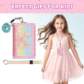 cotmcor Kids Wallet for Girls Sparkly Cute Flock Initial Toddler Wallet with Coin Pocket Kawaii Girls Gifts