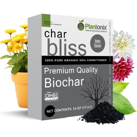 plantonix Char Bliss (16 Qts) - Organic Biochar for Plants - OMRI-Listed Biochar Soil Amendment Organic - Bio Char for Plants - Horticultural Charcoal for Plants, Potting Soil, Garden Soil, & Potting Mixes