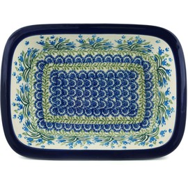 Polish Pottery Rectangular Baker 10-inch Feathery Bluebells made by Ceramika Artystyczna