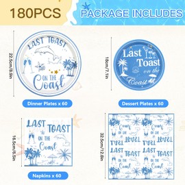 Dhnvcud 180PCS Last Toast on the Coast Party Supplies Serve 60,Coastal Bachelorette Party Paper Plates and Napkins Kit for Bridal Wedding Girl Birthday Baby Shower Decoration