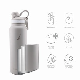 NAUTICA Double Wall Stainless Steel Tumbler With Screw-On Cap, 40 oz Cold And Hot Drink (Grey)