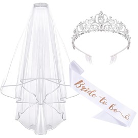 CHarmeFleur Future Bridal Veil Cord Crown Set Coronation Wedding Veil White Cord and Headwear for Bridal Shower Hen Night Wedding Engagement Party Accessories