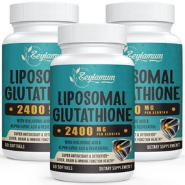 2400 MG Liposomal Glutathione Softgels, Max Absorption, Active Form L-Glutathione Reduced (GSH), with Hyaluronic Acid, Resveratrol, Master Antioxidants for Detox, Brain, Immune System, 180 Softgels