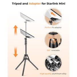 Starlink Mini Tripod Mount with Adapter, 3 Level Adjustable Height and 360° Tilt Compatible with Starlink Mounting Kit, Starlink Mini Mount Adapter with Sturdy& Stability for Outdoor Camping, RV