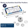 ZQZ 290Pcs Flat Washers, 304 Stainless Steel Fender Washers Assortment,