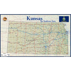 Kansas State Physical Poster Map - 16.5 x 27.5 Inches - Paper Laminated