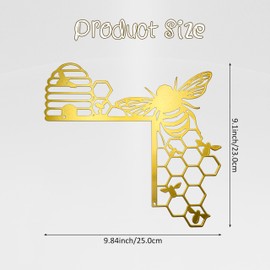 Gold Metal Bee Door Topper, Bee Decor Door Corner, Metal Bee Wall Art, Farmhouse Honey Bee Honey Comb Decor, Ideal For Friends Family|, For Home Office Living Room Bedroom Garden(Gold)