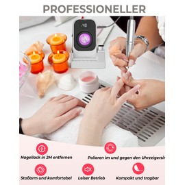 Efile nail drill, Professional Nail Drill 40000 RPM Electric Nail File Professional Chargeable Nail Drill Machine Chargeable Nail Drill for Gel Nails Kit with 7 Nail File Bits, Portable Nail Drill At Home And Salon