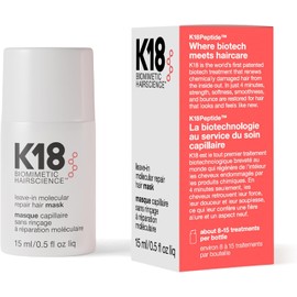 K18 Mascarilla capilar reparadora sin enjuague para reparar el cabello seco o dañado - 4 minutos para revertir el daño capilar causado por la decoloración 15 ml (paquete de 1)