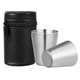 UPKOCH 4pcs Travel Stainless Steel Shot Glasses with Leather Carrying Case