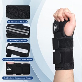 NuCamper Wrist Bandages, Adjustable Right / Left Wrist Splint Carpal Tunnel Syndrome for Women Men, Removable Splint Wrist Support Tendinitis, Arthritis, Sprain Recovery, Sports