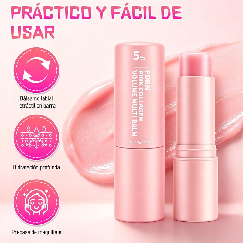 2PC Pdrn Pink Collagen Volume Multi Balm Stick, Hidratante,Reafirma