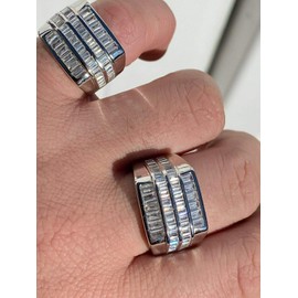 Solid 925 Sterling Silver - Iced Baguette Men's Silver Ring - Sizes 7-13 Heavy Pinky Or Statement Ring - Flooded Out Man Made Diamonds (13)