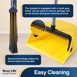 Yocada Heavy Duty Broom and Dustpan Set with Comb Commercial Outdoor Indoor Perfect for Courtyard Garage Lobby Mall Market Floor Home Kitchen Room Office Pet Hair Rubbish